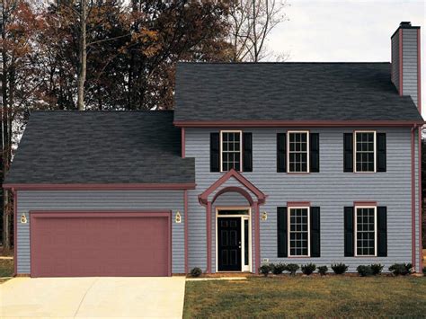 house colors with grey metal roof|gray house with burgundy shutters.